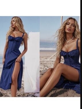 HOUSE OF CB 'Carmen' French Navy Bustier Suandress/Size XSmall $299